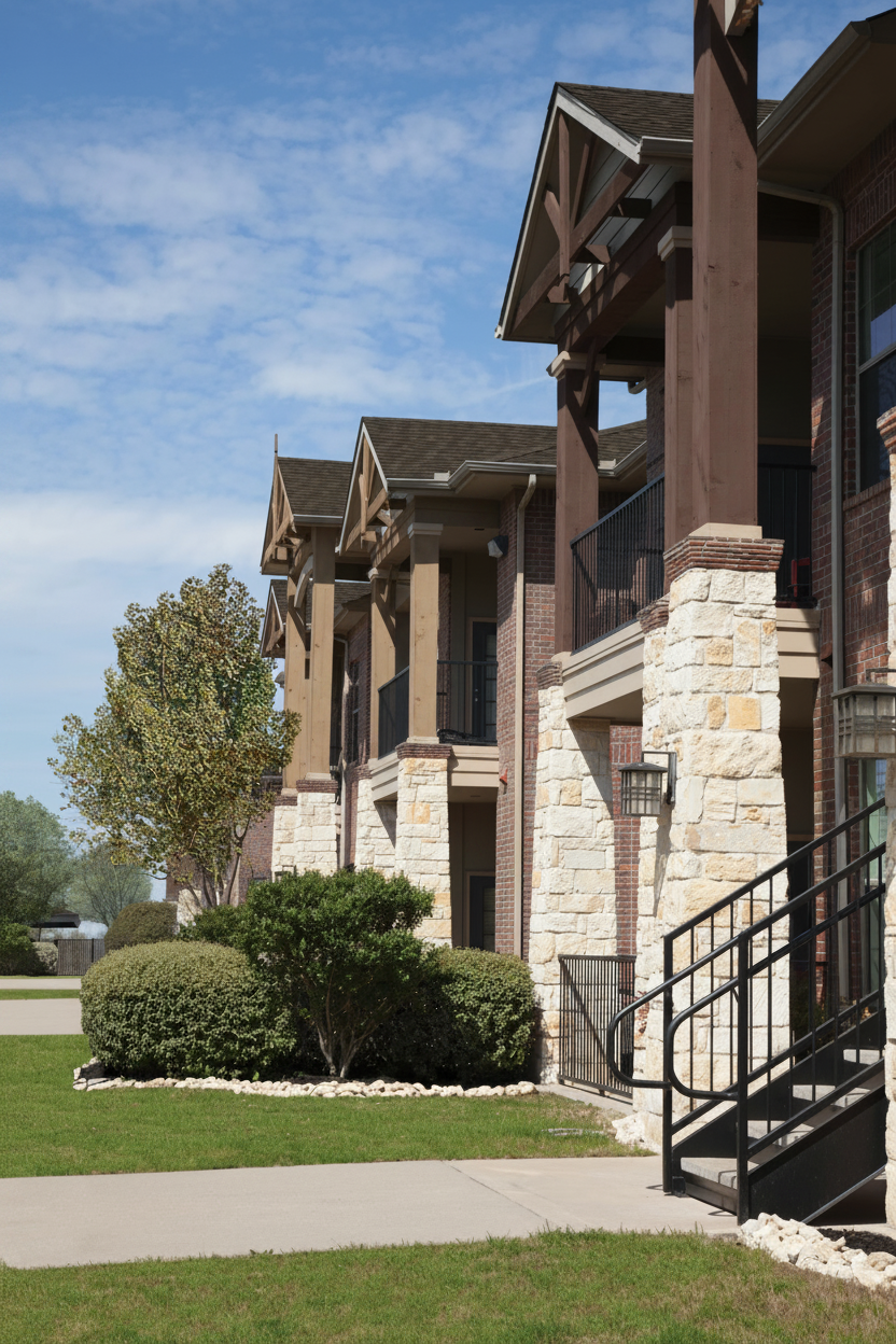 Beige house with Brown roof using Cambridge Weatherwood