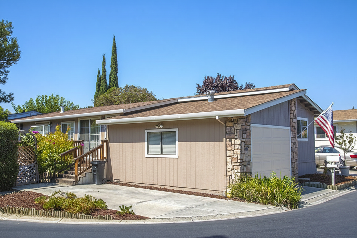 Beige house with Weathered Wood roof using Landmark Resawn Shake