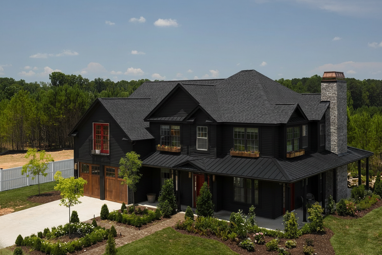Black house with Black roof using Landmark Pro Cinder Black