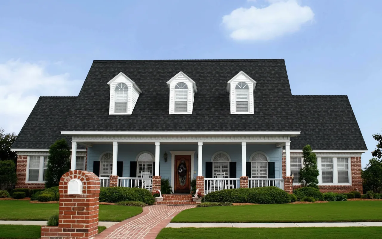 Blue house with Black roof using Duration Onyx Black