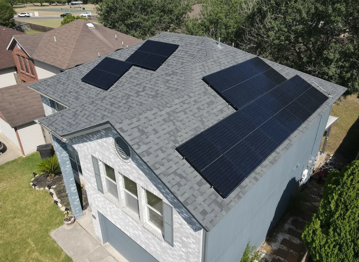 Blue house with Charcoal roof using Duration Estate Gray