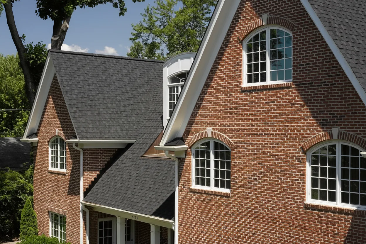 Brick Red house with Black roof