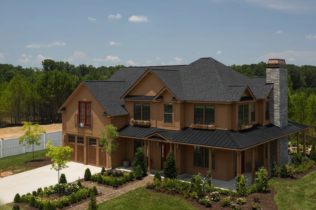 Brown house with Black roof using Landmark Pro Cinder Black