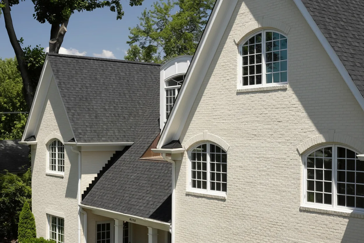Cream house with Black roof using Landmark Charcoal Black
