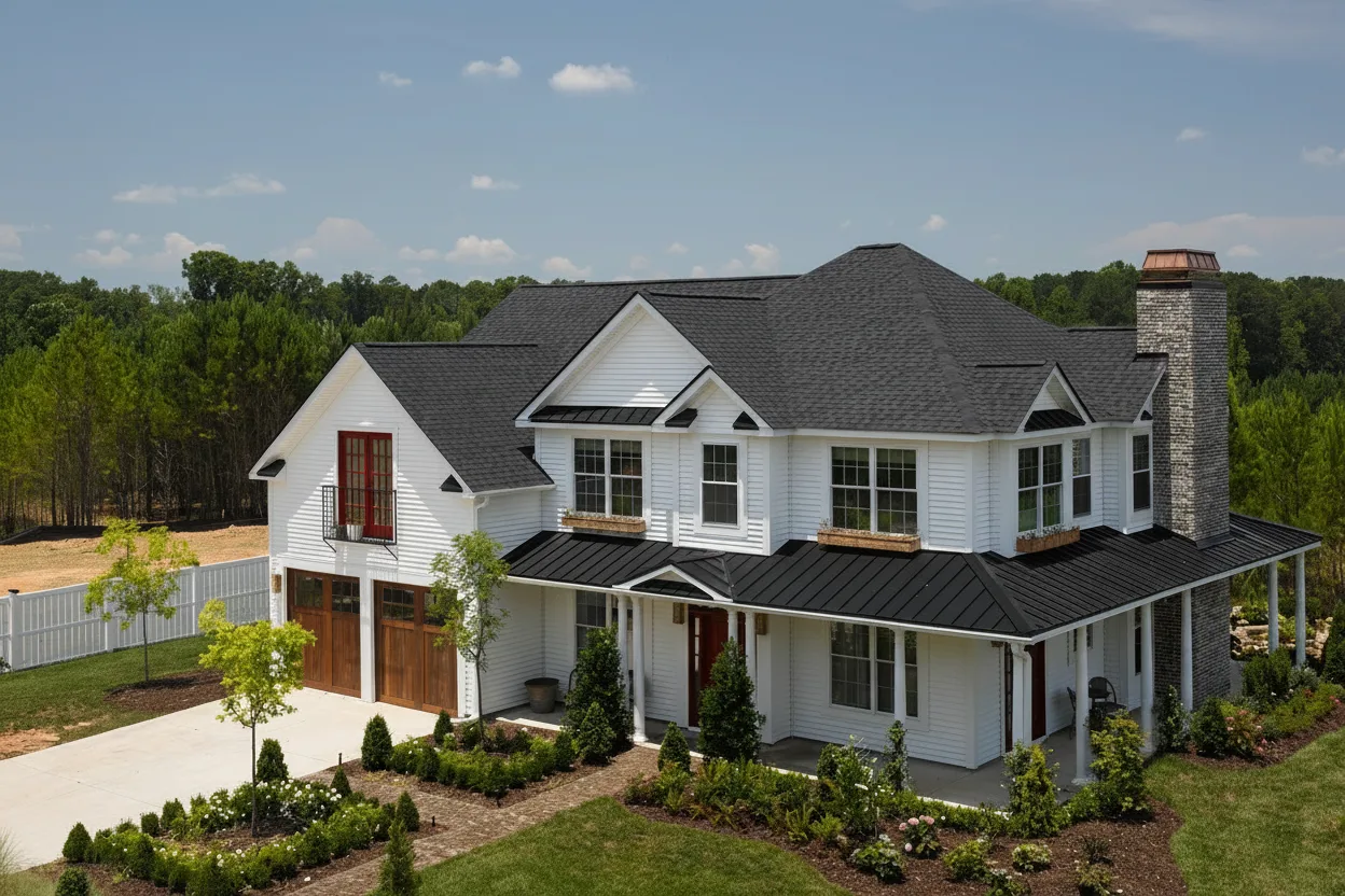 Cream house with Black roof using Landmark Pro Cinder Black