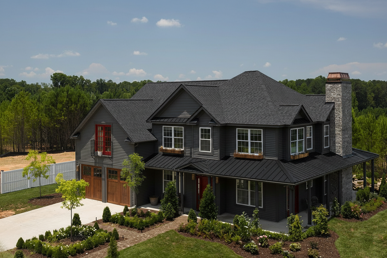 Dark Gray house with Black roof using Landmark Pro Cinder Black