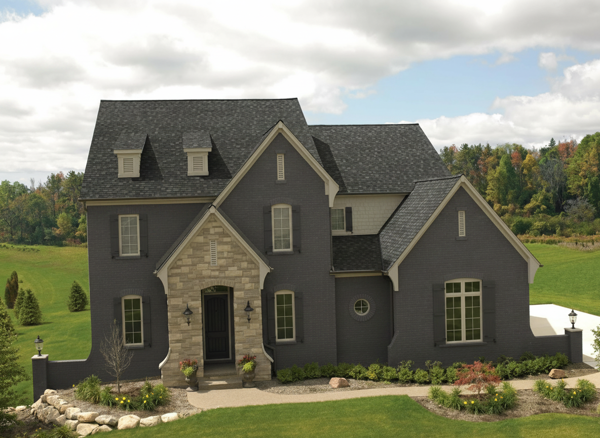 Dark Gray house with Charcoal roof using Cambridge Harvard Slate