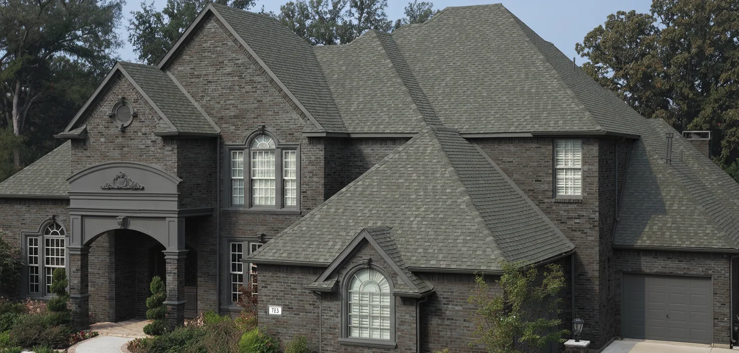 Dark Gray house with Charcoal roof using Heritage Oxford Grey