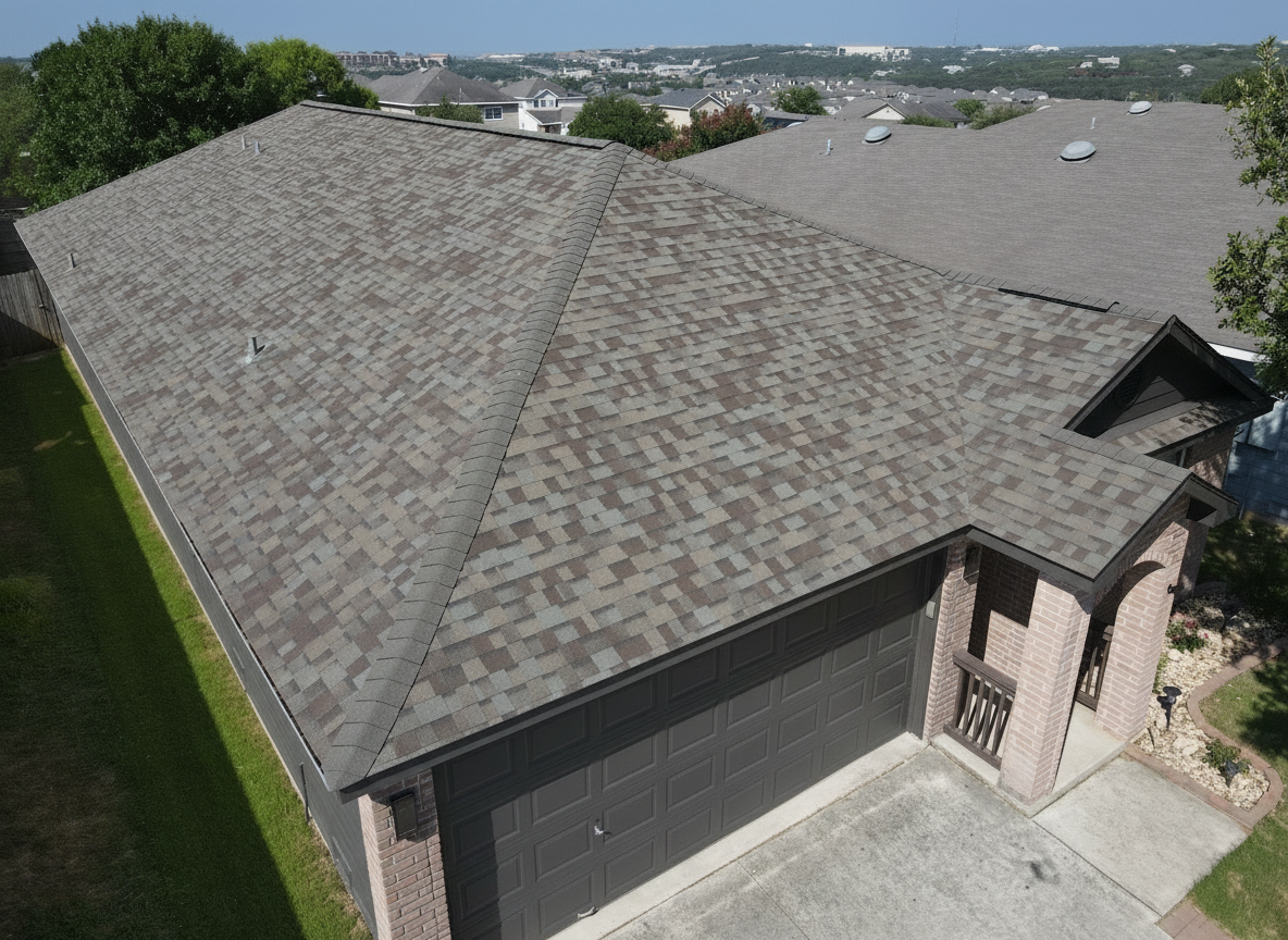 Dark Gray house with Weathered Wood roof using Duration Driftwood