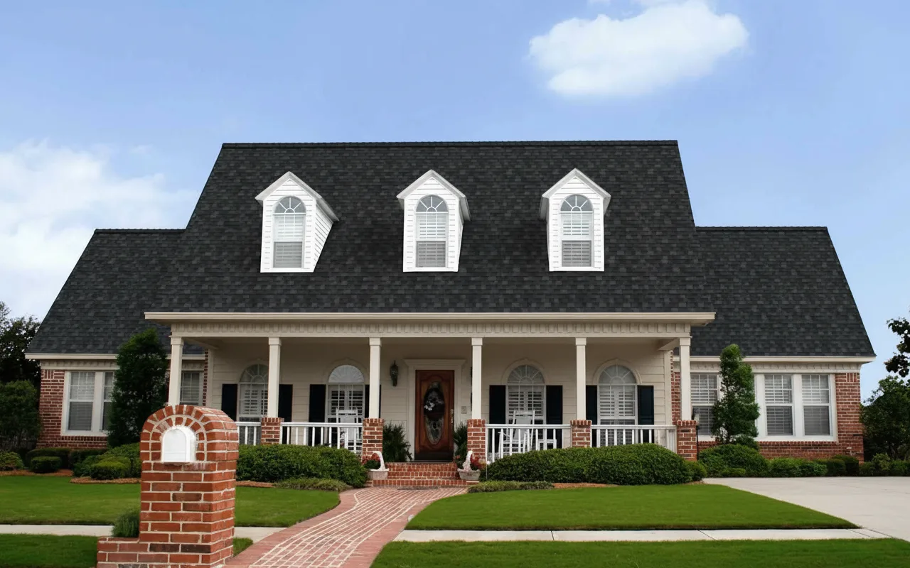 Gray house with Black roof using Duration Onyx Black