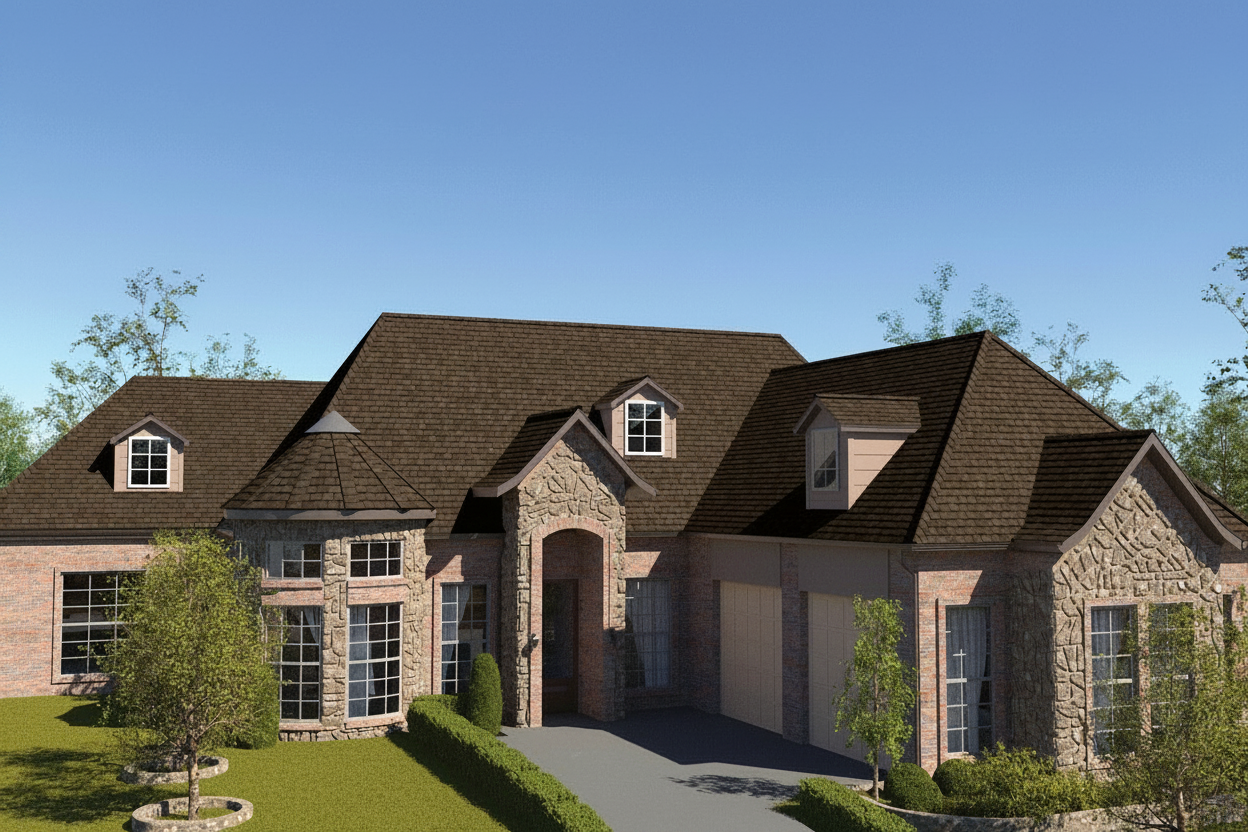 Gray house with Brown roof using Grand Manor Chestnut
