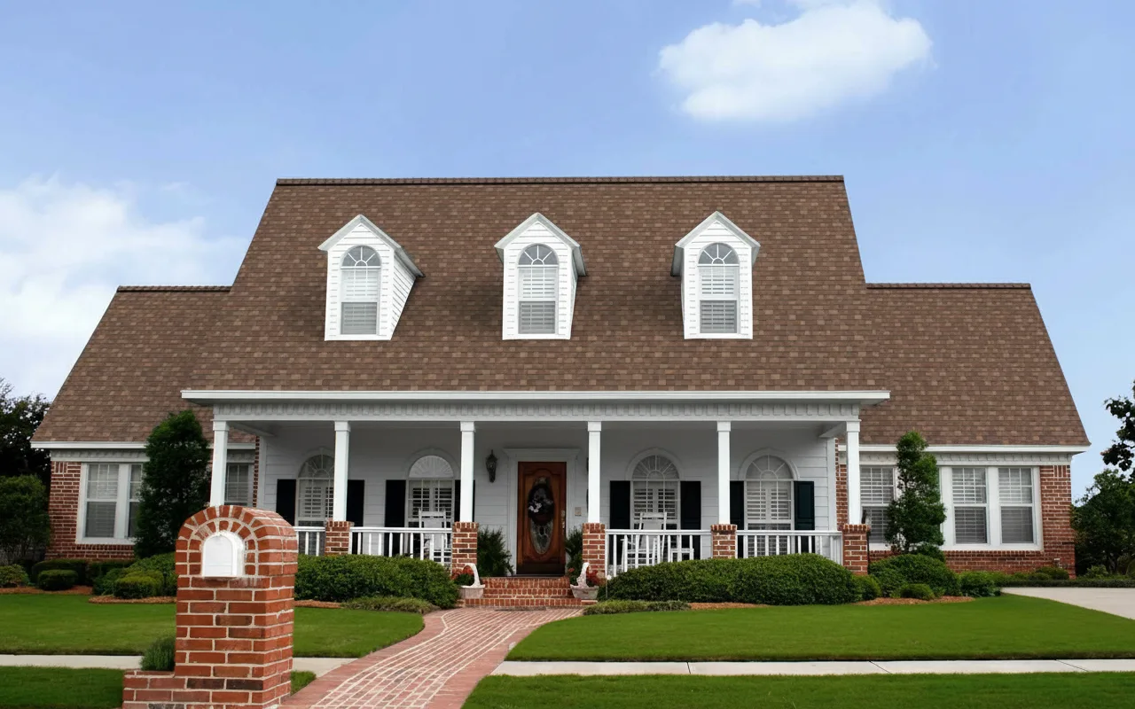 Gray house with Brown roof using Duration Desert Rose