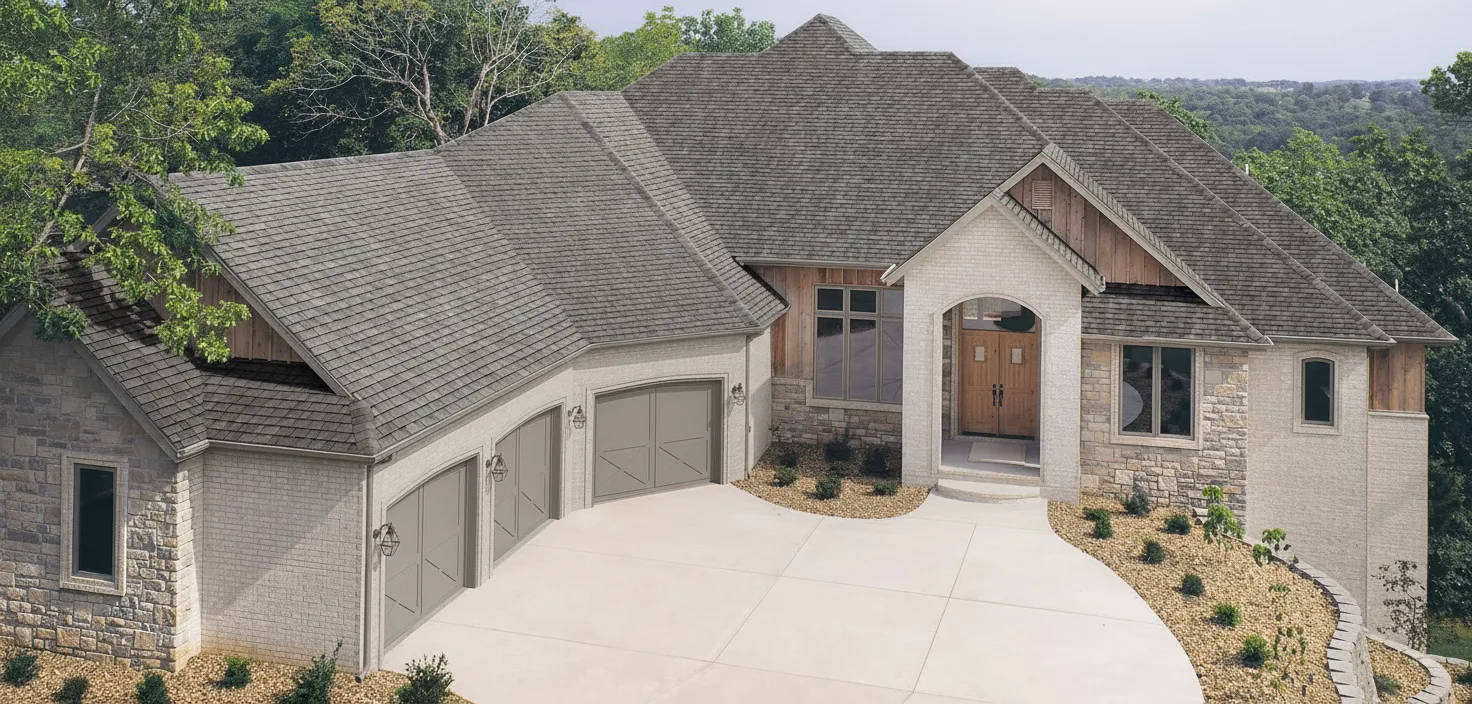 Gray house with Charcoal roof using Heritage Shadow Grey