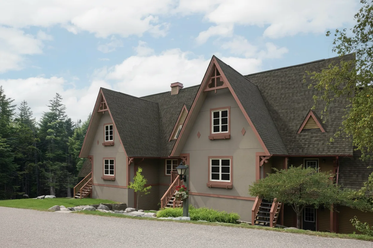 Gray house with Weathered Wood roof using Dynasty Driftshake