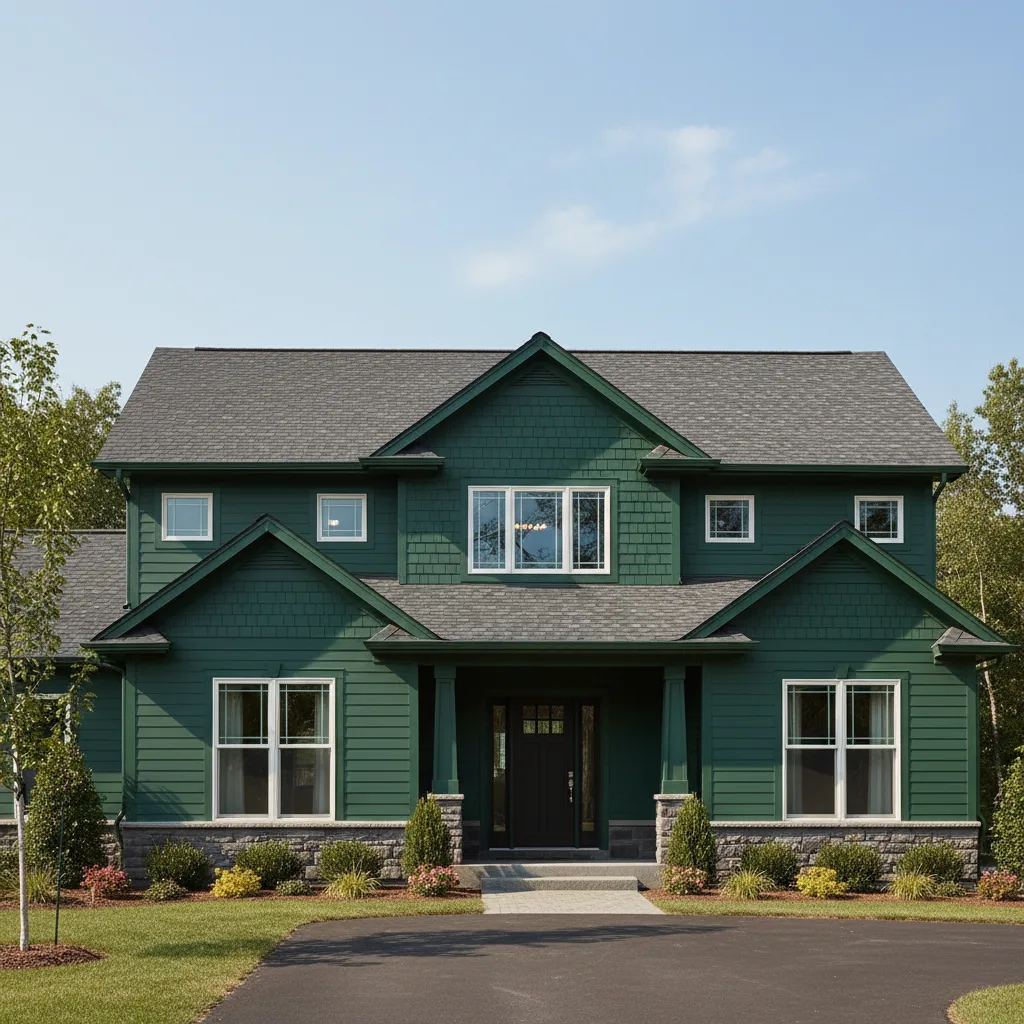 Hunter Green house with Black roof using Royal Estate Shadow Slate