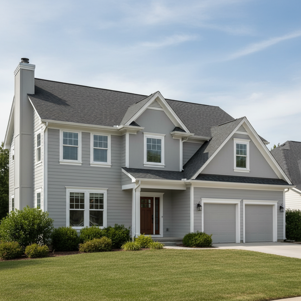 Light Gray house with Black roof using Royal Estate Shadow Slate