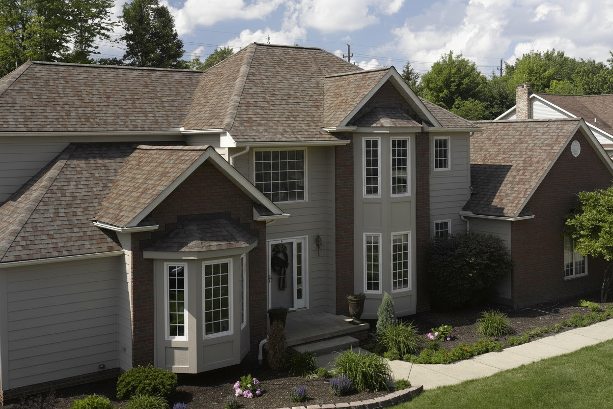 Light Gray house with Brown roof using Landmark Painted Desert