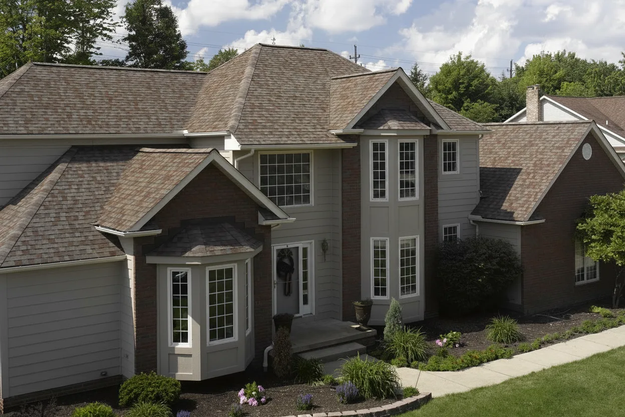 Light Gray house with Brown roof using Landmark Painted Desert