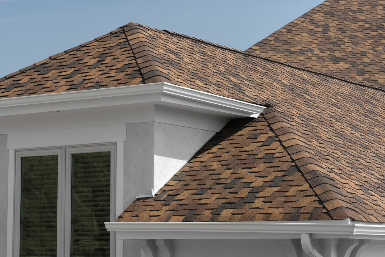 Light Gray house with Brown roof using Presidential Shake Aged Bark
