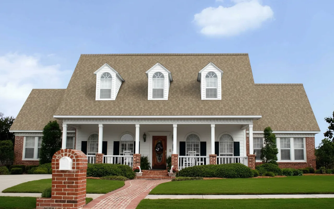 Light Gray house with Brown roof using Duration Sand Castle
