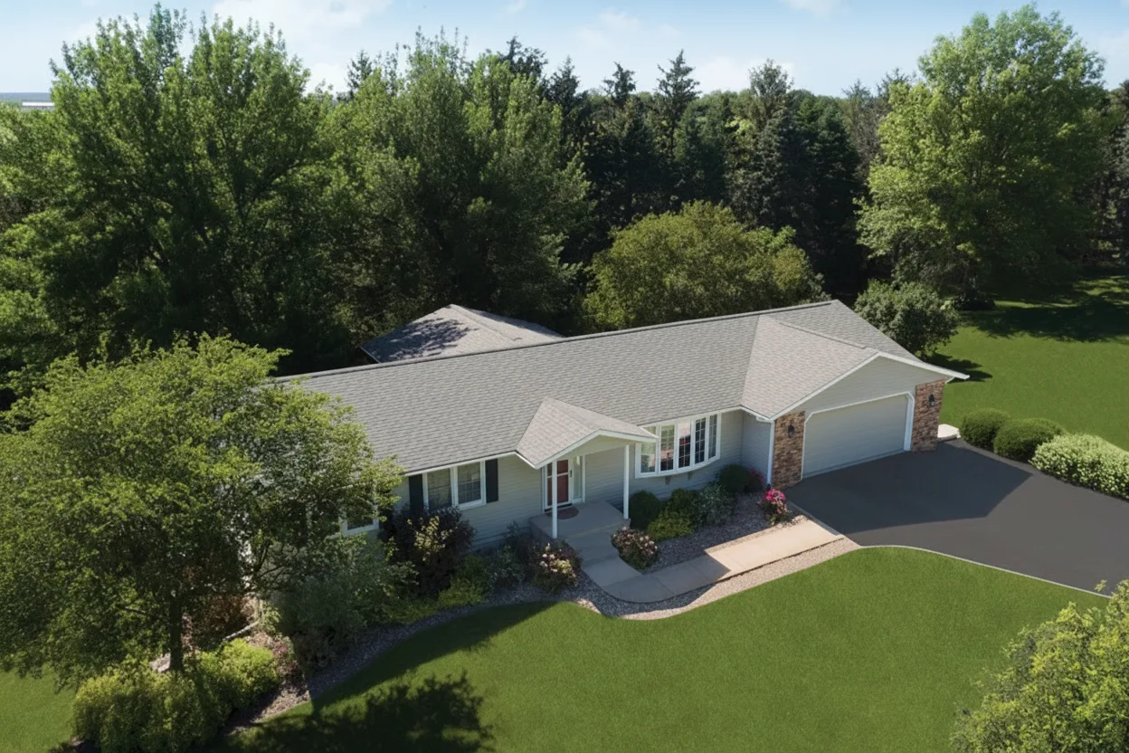 Light Gray house with Weathered Wood roof using Vista Weathered Wood