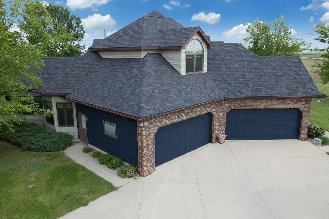 Navy house with Charcoal roof using Vista Black Oak