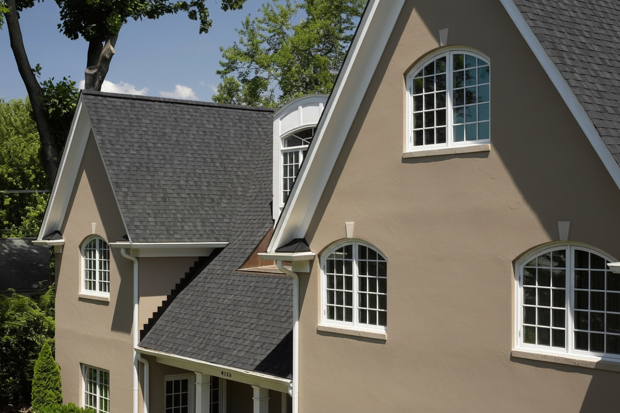Taupe house with Black roof