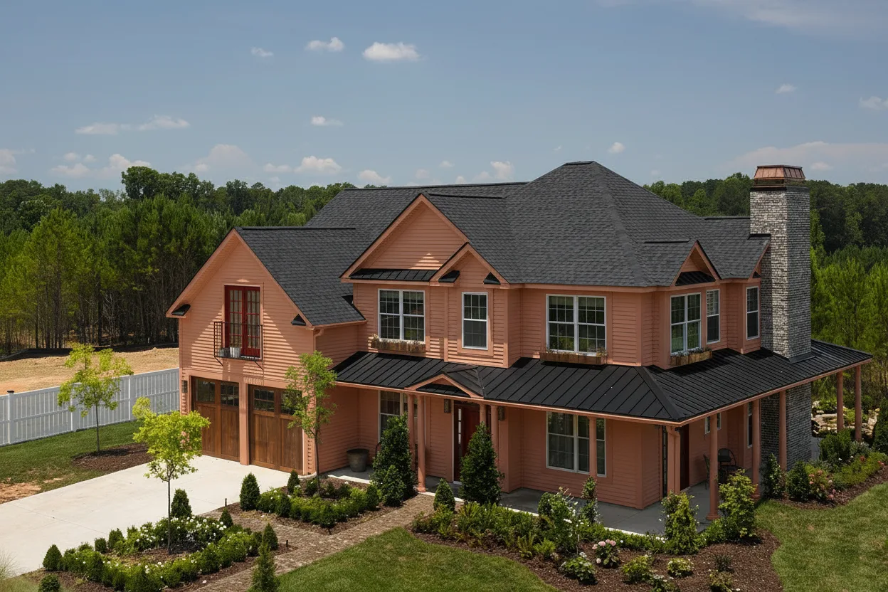 Terracotta house with Black roof using Landmark Pro Cinder Black