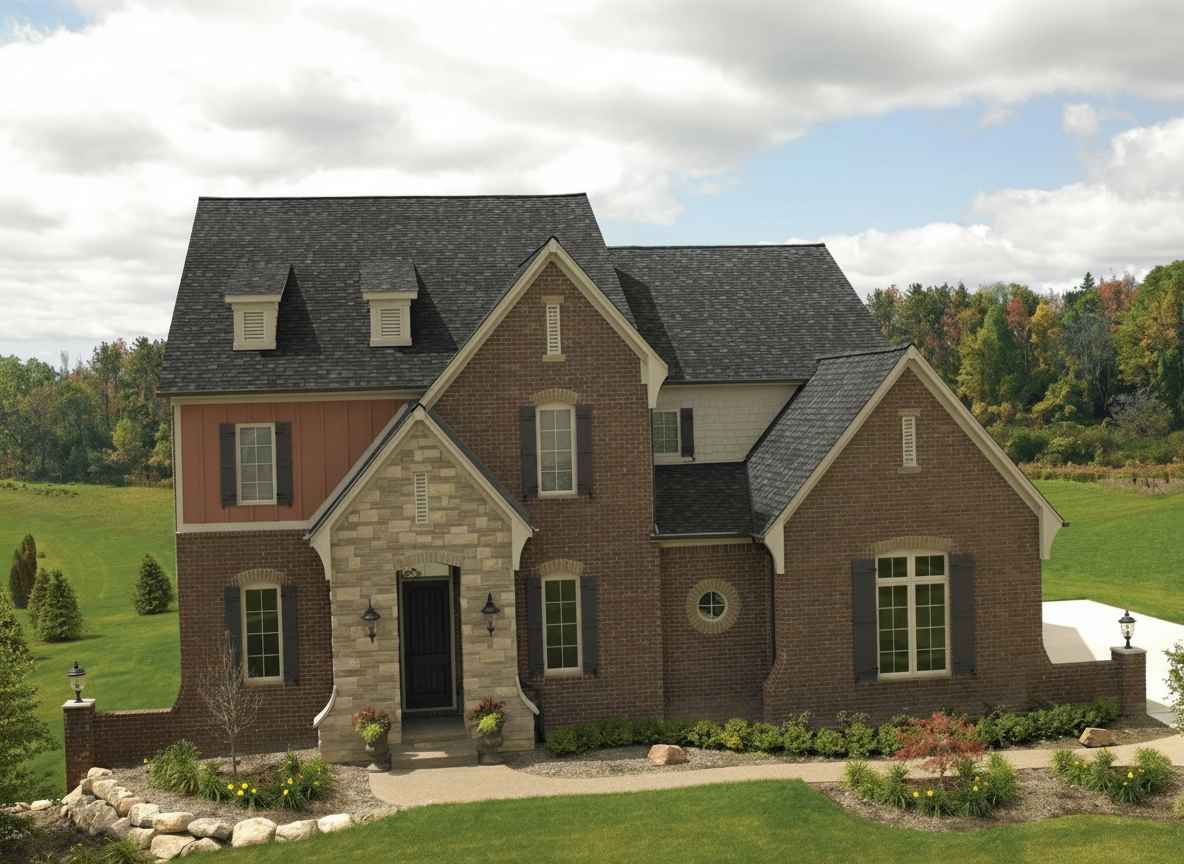 Terracotta house with Charcoal roof using Cambridge Harvard Slate