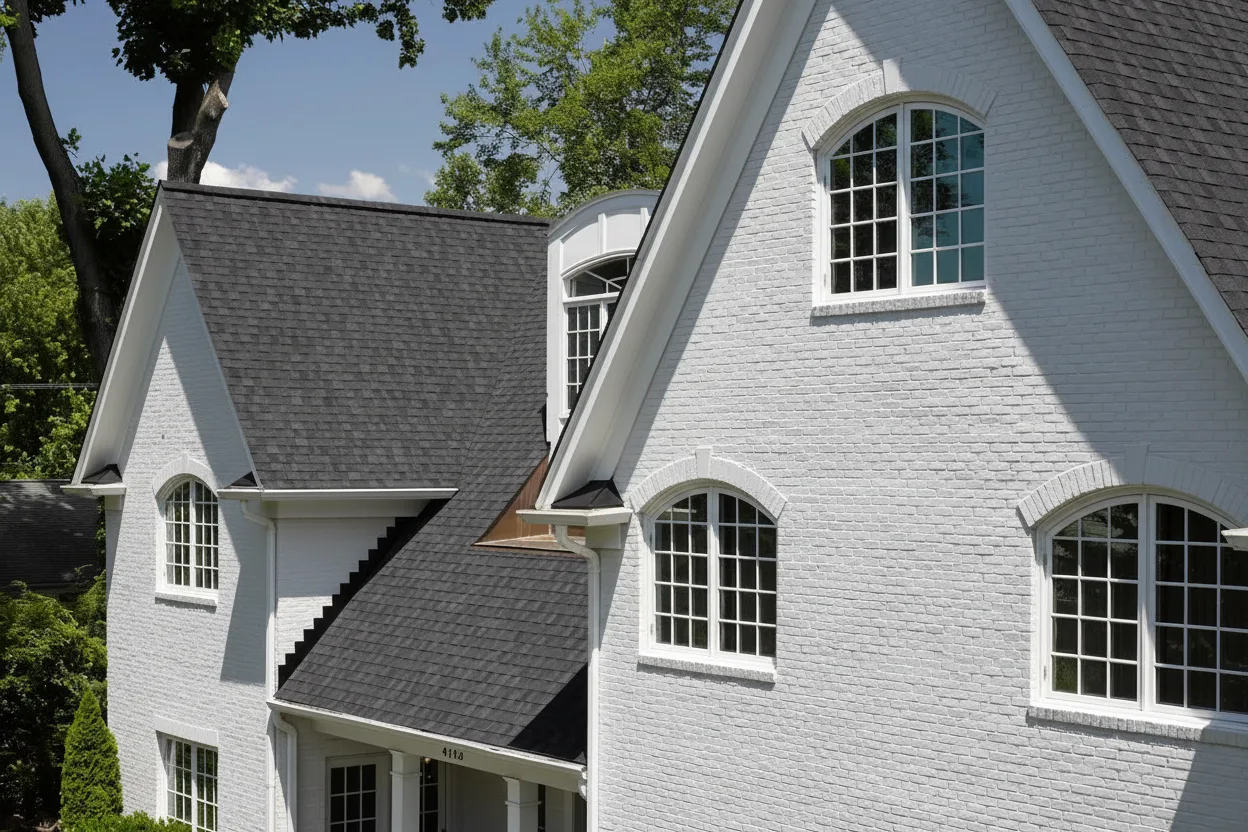 White house with Black roof using Landmark Charcoal Black