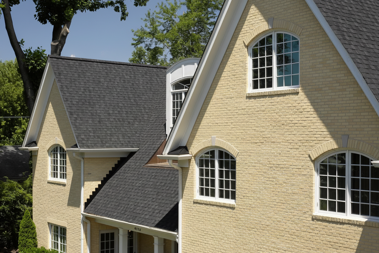 Yellow house with Black roof