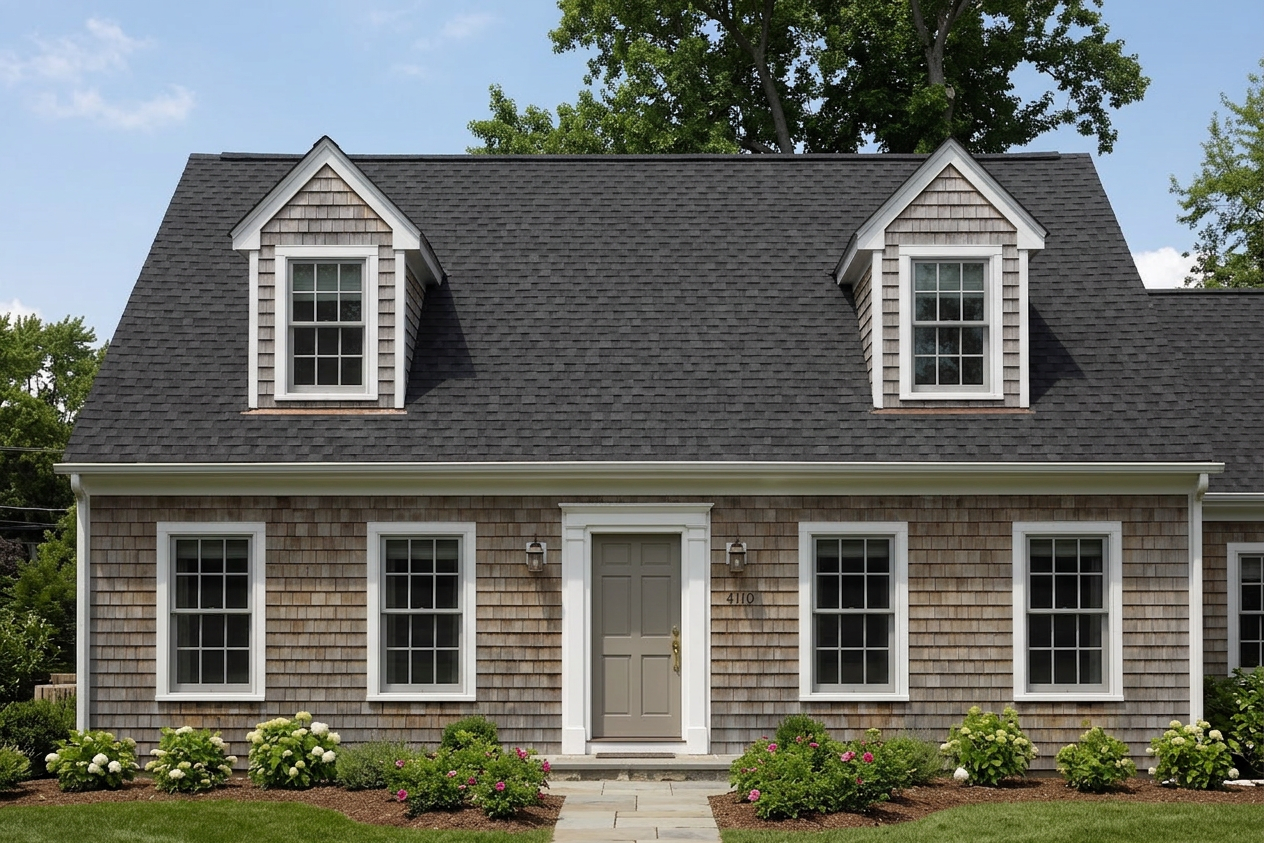 Cape Cod home with black roof