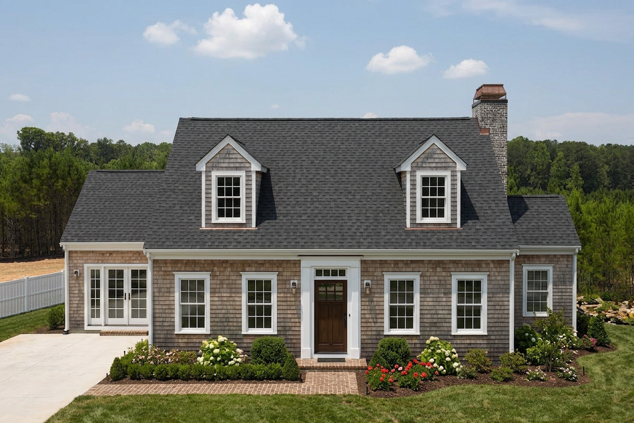 Cape Cod home with Black roof -- CertainTeed Landmark Pro Cinder Black (front)