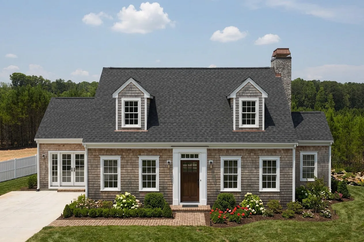Cape Cod home with Black roof -- CertainTeed Landmark Pro Cinder Black (front)