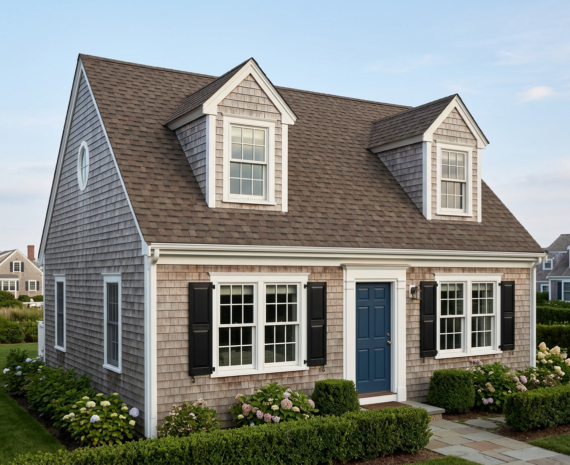 Cape Cod home with Brown roof -- Atlas Pinnacle Pristine WEATHERED SHADOW (left-34)