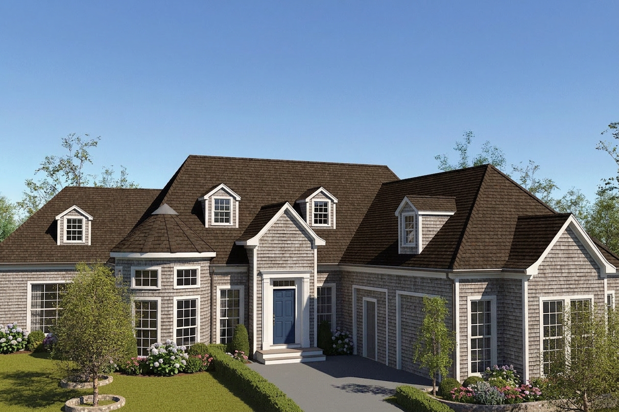 Cape Cod home with Brown roof -- CertainTeed Grand Manor Chestnut (right-34)