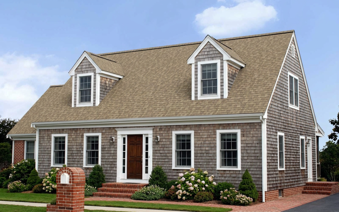 Cape Cod home with Brown roof -- Owens Corning Duration Sand Castle (right-34)