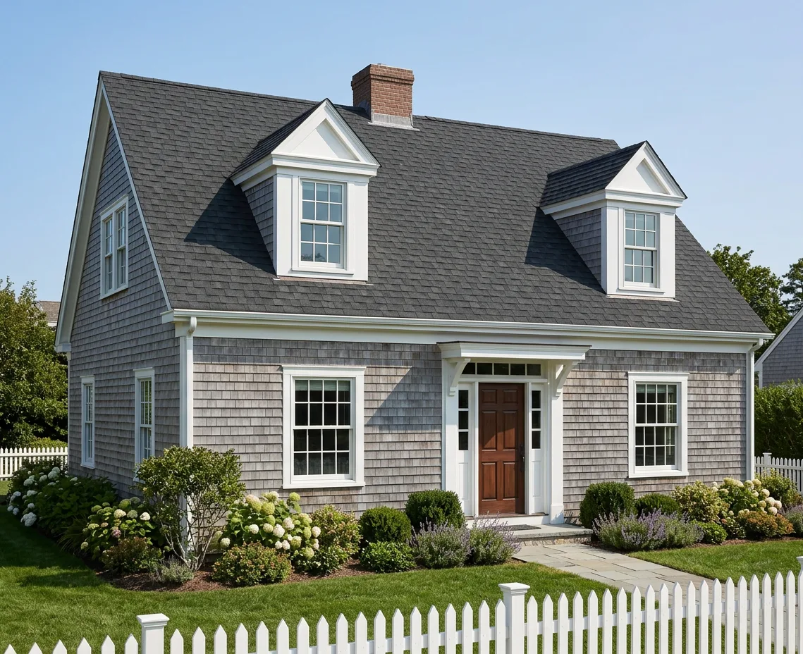 Cape Cod home with Charcoal roof -- Atlas Pinnacle Pristine BLACK SHADOW (left-34)