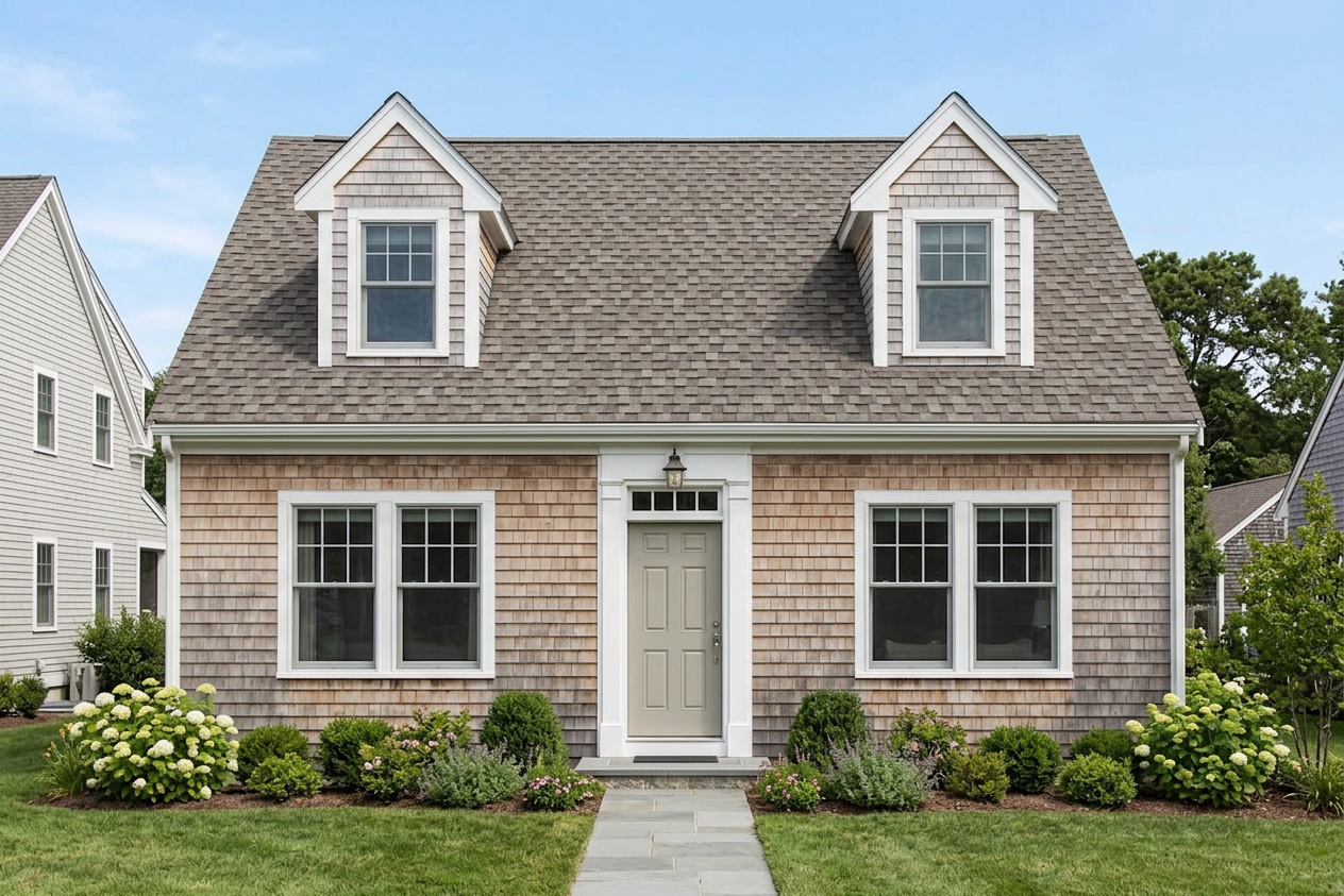 Cape Cod home with Charcoal roof -- CertainTeed Belmont Colonial Slate (front)