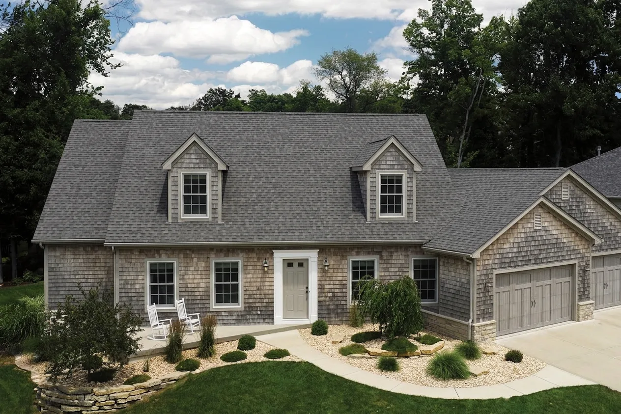 Cape Cod home with Charcoal roof -- CertainTeed Landmark Pro Max Def Colonial Slate (front)