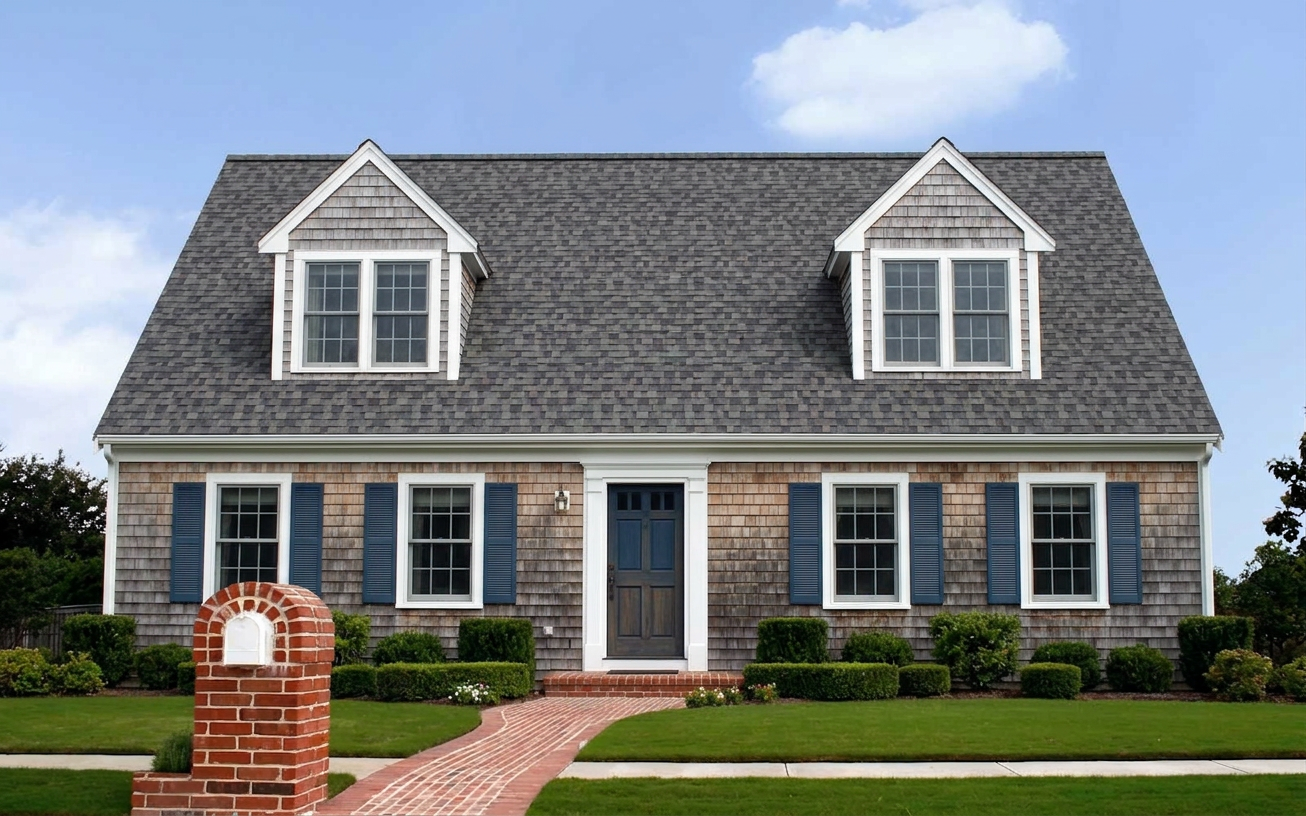 Cape Cod home with Charcoal roof -- Owens Corning Duration Midnight Plum (front)
