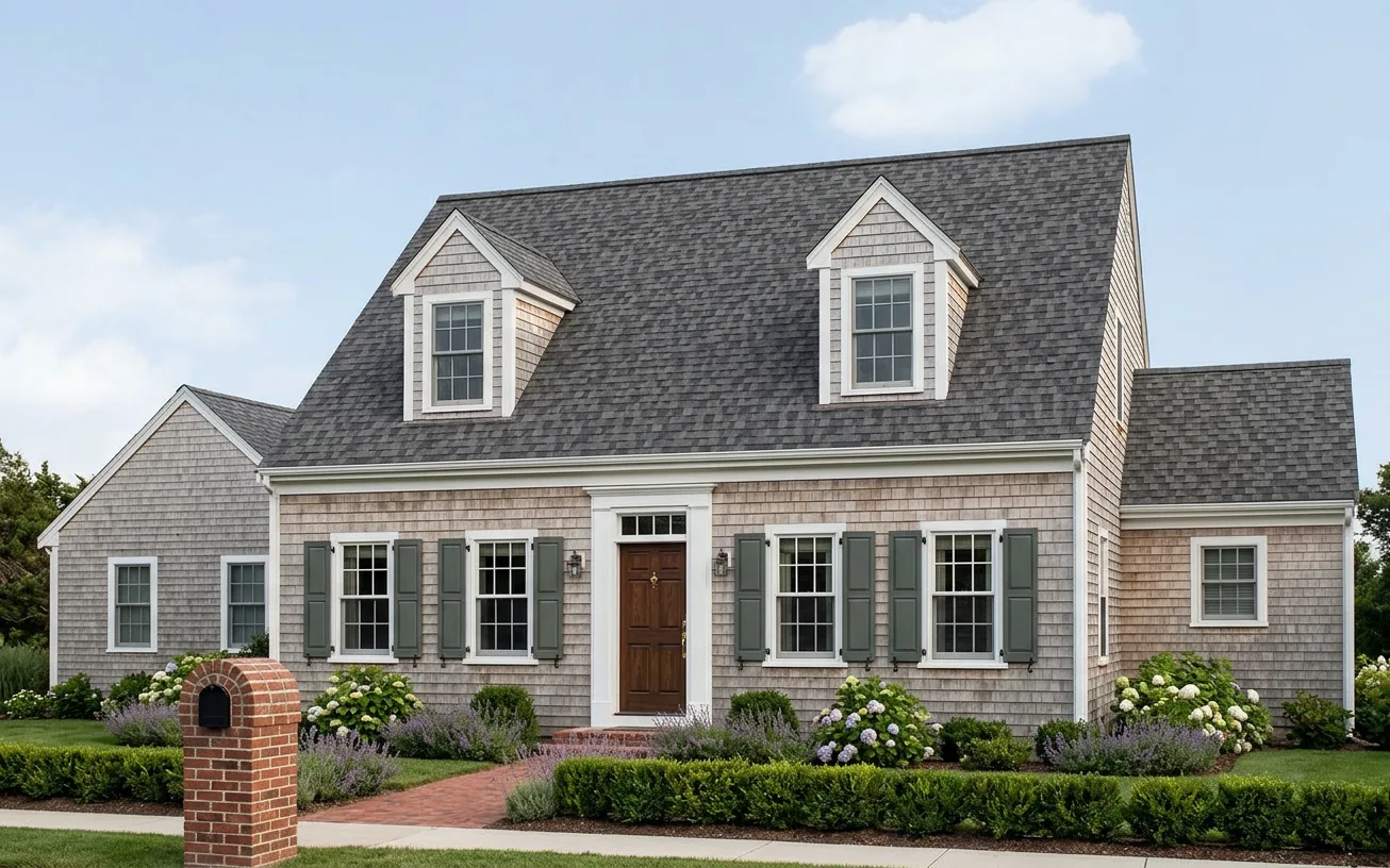 Cape Cod home with Charcoal roof -- Owens Corning Duration Midnight Plum (left-34)