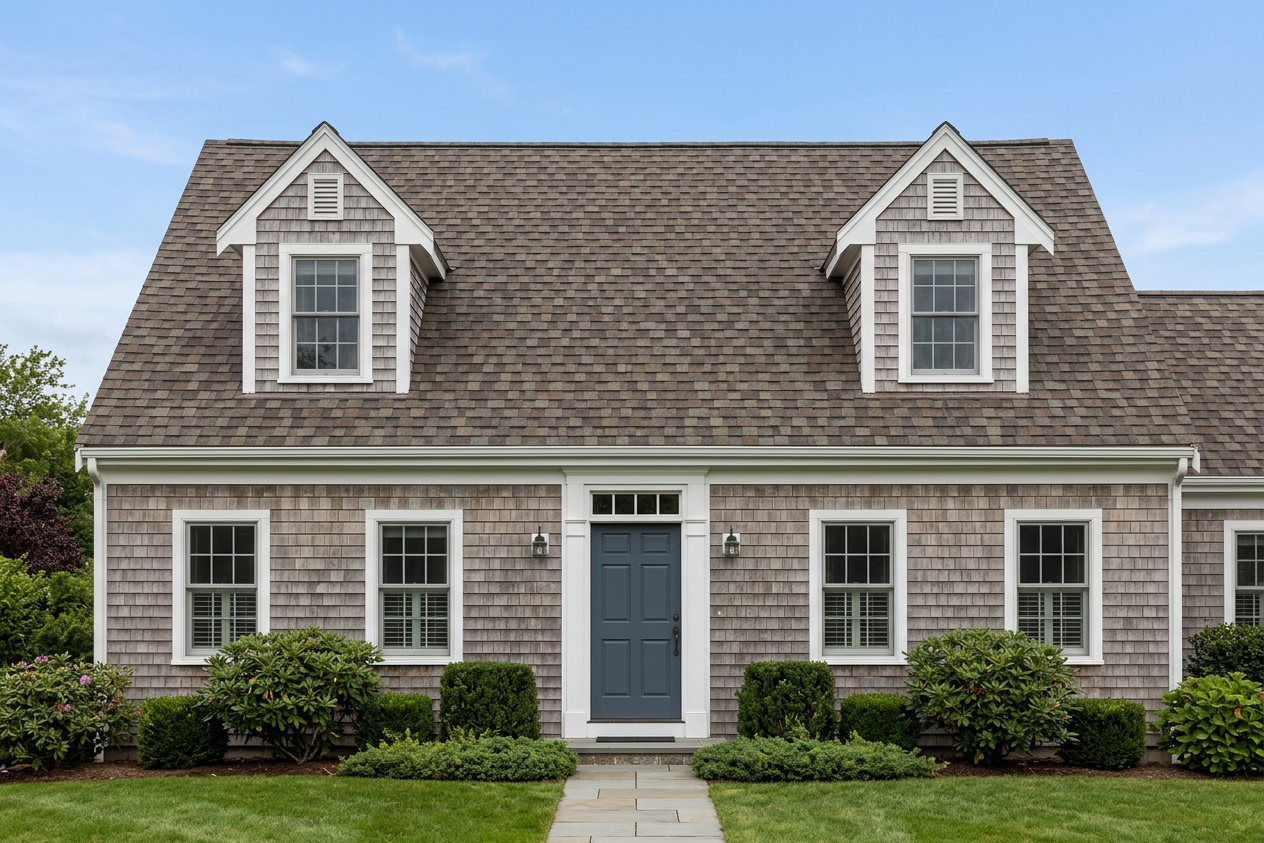 Cape Cod home with weathered wood roof
