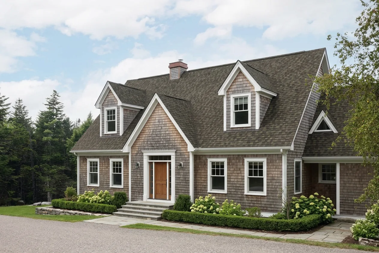 Cape Cod home with Weathered Wood roof -- IKO Dynasty Driftshake (right-34)