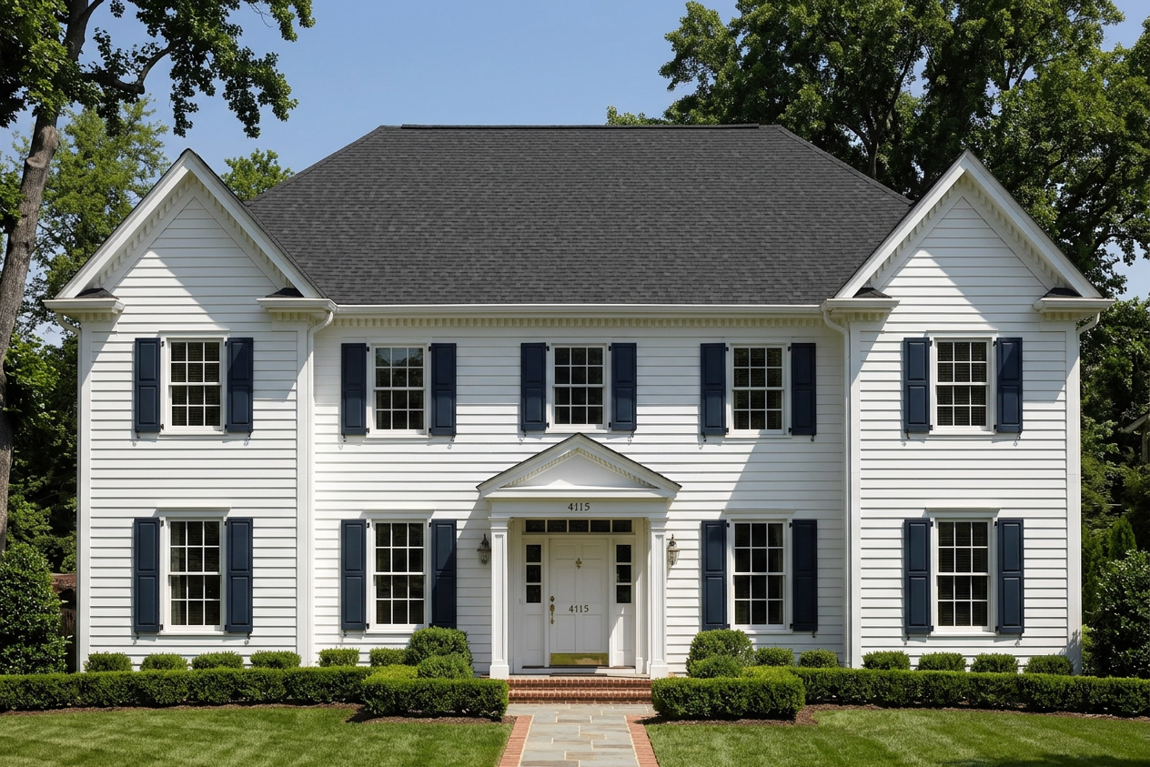 Colonial home with black roof