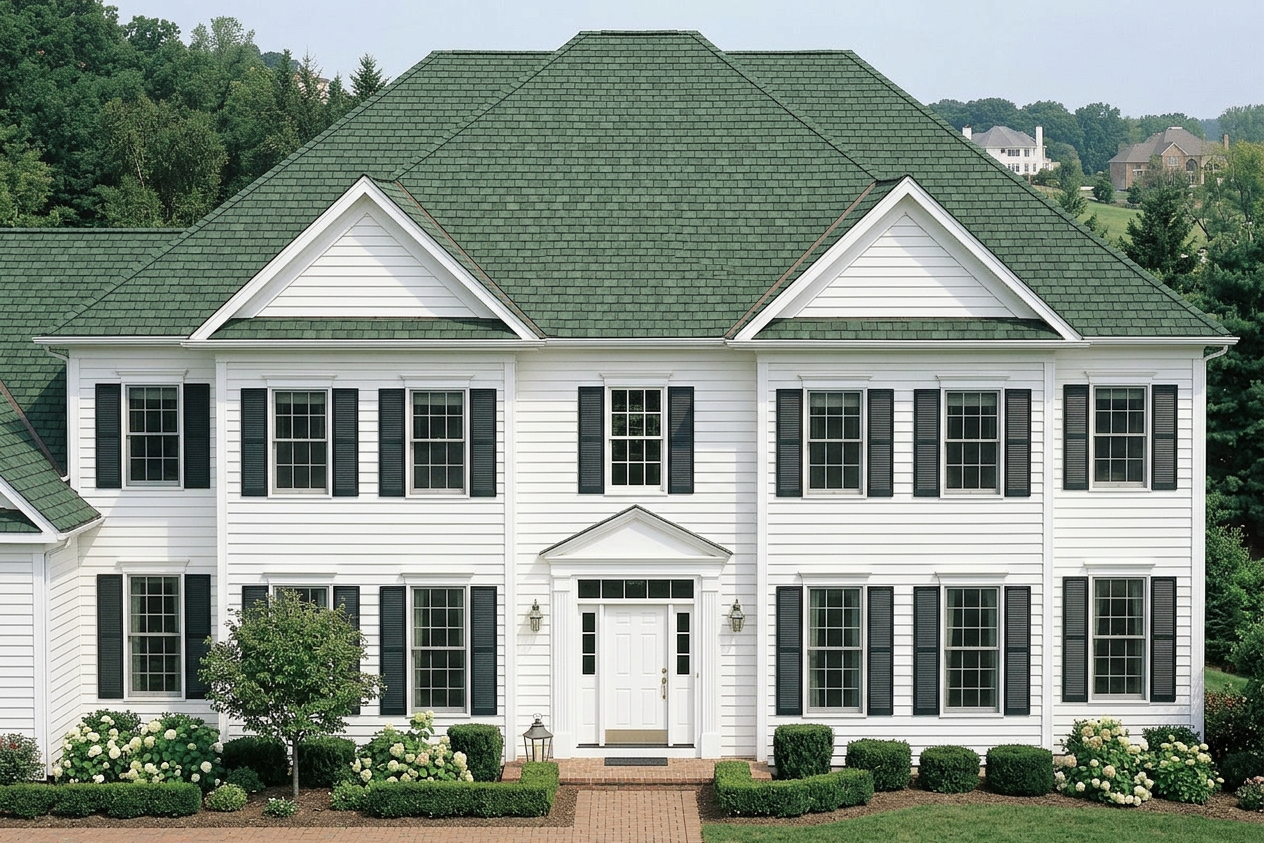 Colonial home with Charcoal roof -- CertainTeed Grand Manor Sherwood Forest (front)