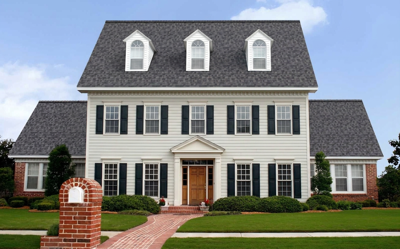 Colonial home with Charcoal roof -- Owens Corning Duration Midnight Plum (front)