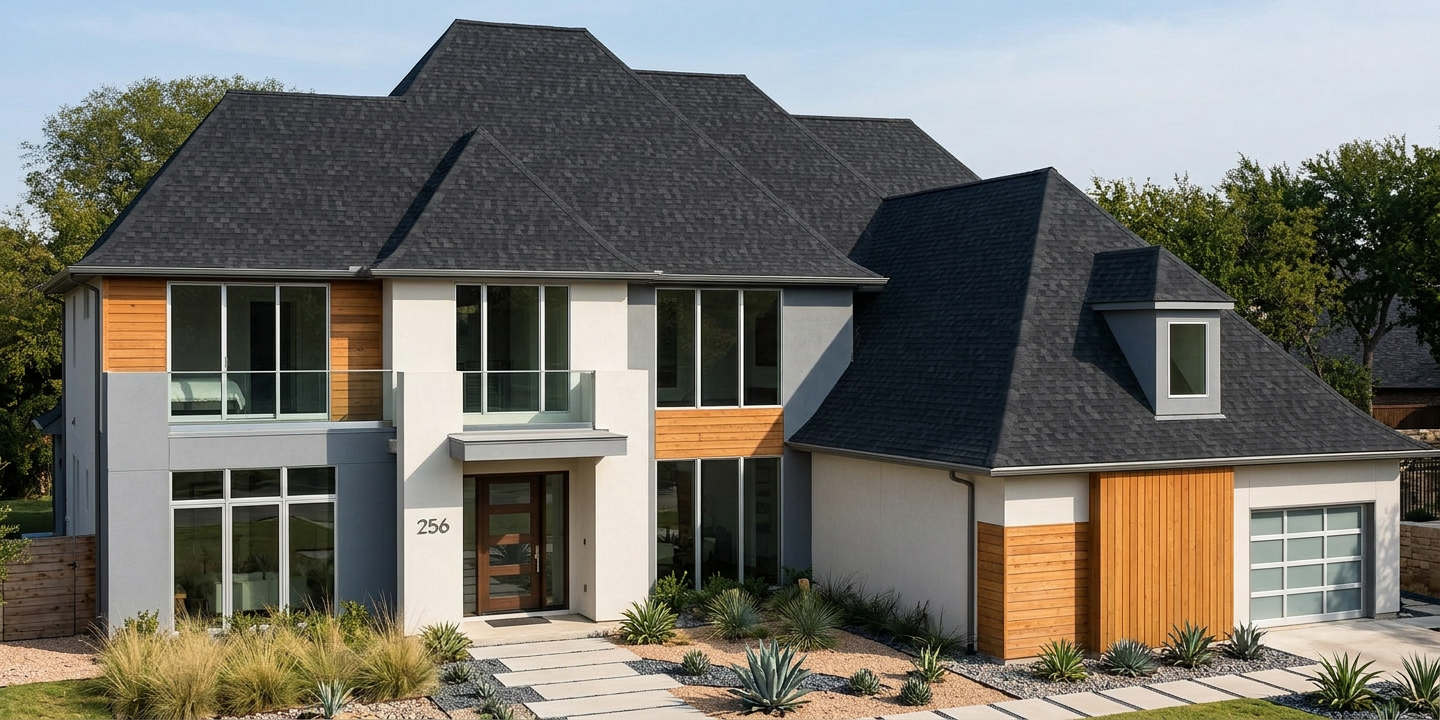 Contemporary home with Black roof -- TAMKO Heritage Rustic Black (left-34)