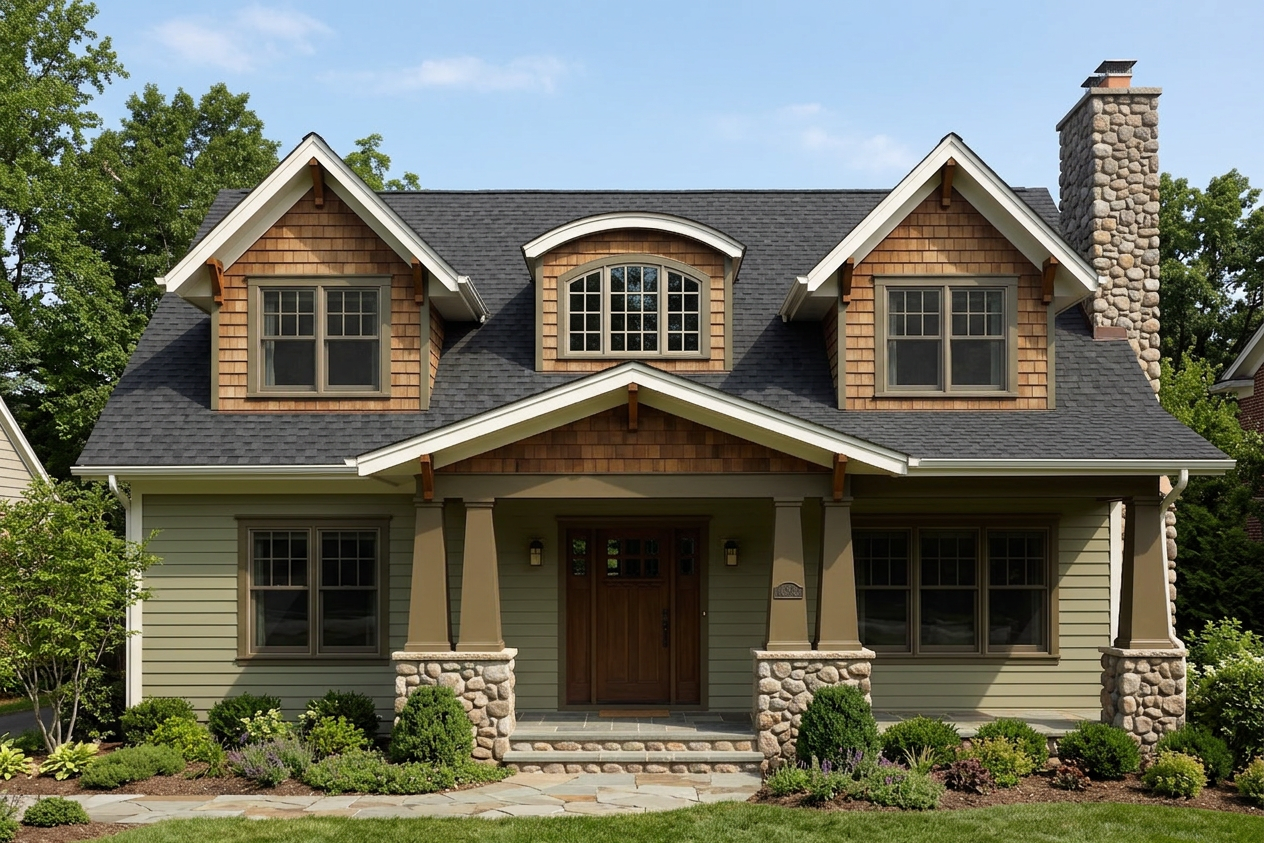 Craftsman home with black roof