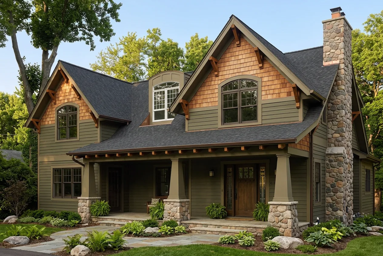 Craftsman home with Black roof -- CertainTeed Landmark Charcoal Black (right-34)